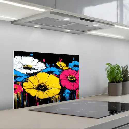 Graffiti - Bloemen - Kleur keuken achterwand spatscherm klein -3d_schuin