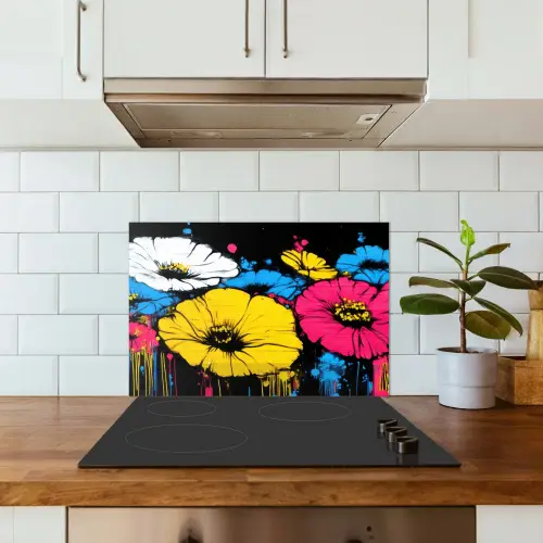 Graffiti - Bloemen - Kleur keuken achterwand spatscherm klein -sfeer2