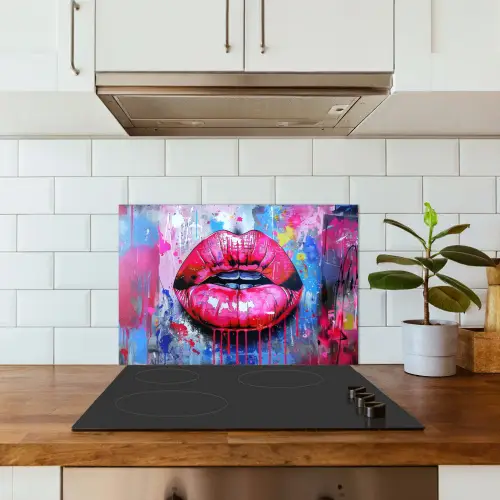 Graffiti - Lippen - Felroze - Geschilderd keuken achterwand spatscherm klein -sfeer2