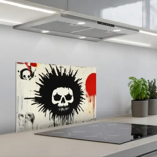 Graffiti - Schedel - Abstract - Rood keuken achterwand spatscherm klein -3d_schuin