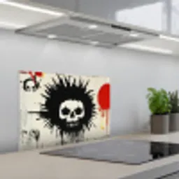 Graffiti - Schedel - Abstract - Rood keuken achterwand spatscherm klein -3d_schuin