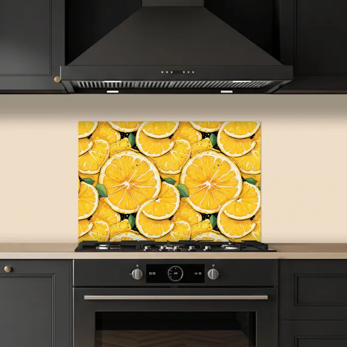 Grafisch - Citroenschijven - Blaadjes keuken achterwand spatscherm klein 900 -sfeer1