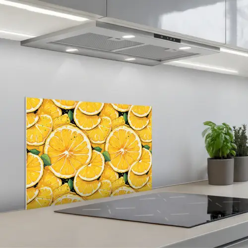 Grafisch - Citroenschijven - Blaadjes keuken achterwand spatscherm klein 900 -3d_schuin