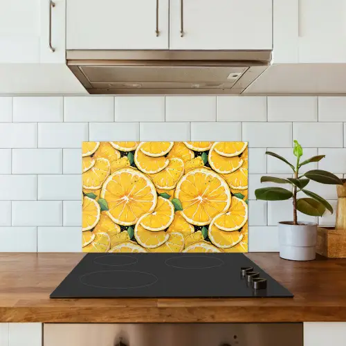 Grafisch - Citroenschijven - Blaadjes keuken achterwand spatscherm klein 900 -sfeer2