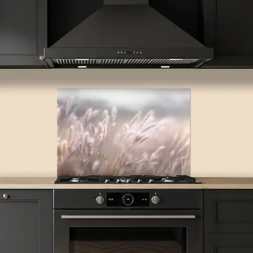 Graspluimen - Wind - Beige - Mistig keuken achterwand spatscherm klein -sfeer1
