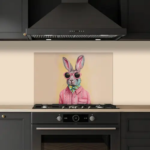 Grijs - Konijn - Blouse - Strik keuken achterwand spatscherm klein -sfeer1