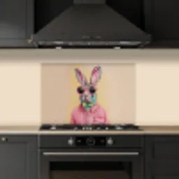 Grijs - Konijn - Blouse - Strik keuken achterwand spatscherm klein -sfeer1