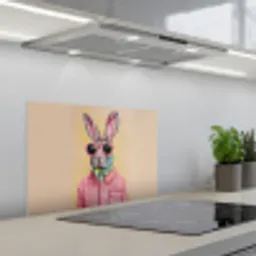Grijs - Konijn - Blouse - Strik keuken achterwand spatscherm klein -3d_schuin