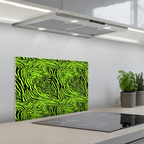Groen - Zwart - Zebra keuken achterwand spatscherm klein 900 -3d_schuin