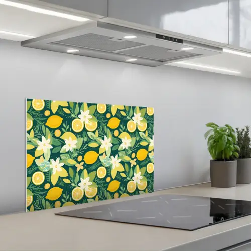 Groen - Bloemen - Citroenpartjes keuken achterwand spatscherm klein 900 -3d_schuin