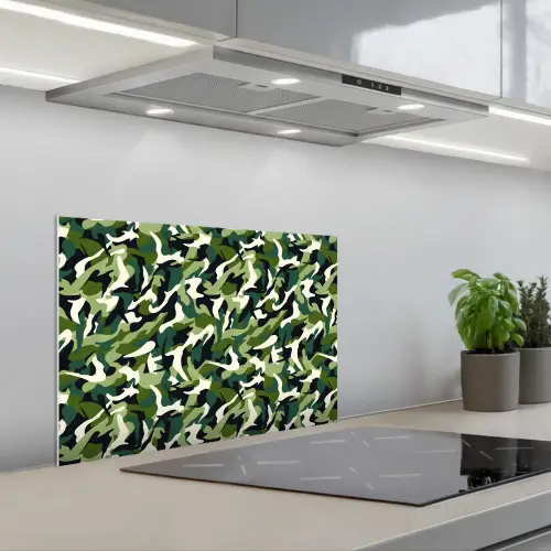 Groen - Vloeiend - Camouflage keuken achterwand spatscherm klein 900 -3d_schuin