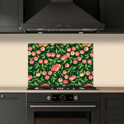 Groen - Rood - Kersen - Bladeren keuken achterwand spatscherm klein 900 -sfeer1