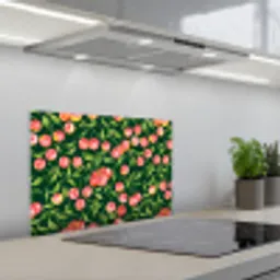 Groen - Rood - Kersen - Bladeren keuken achterwand spatscherm klein 900 -3d_schuin