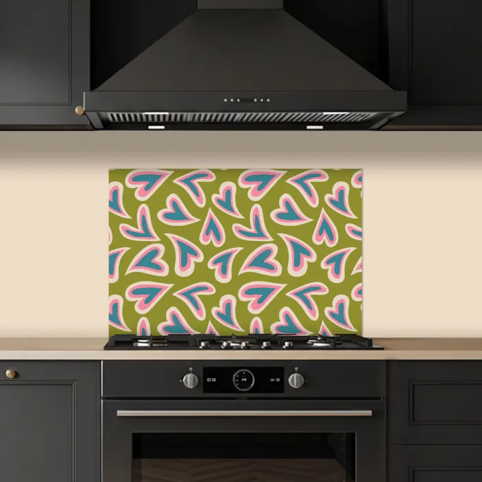 Groen - Retro - Hartjes - Patroon keuken achterwand spatscherm klein 900 -sfeer1