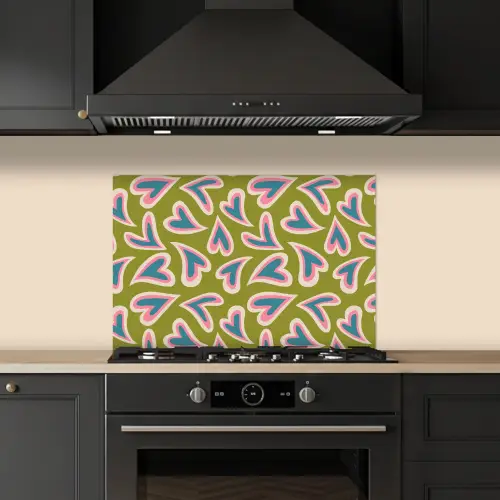 Groen - Retro - Hartjes - Patroon keuken achterwand spatscherm klein 900 -sfeer1