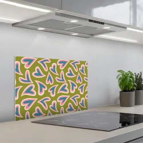 Groen - Retro - Hartjes - Patroon keuken achterwand spatscherm klein 900 -3d_schuin