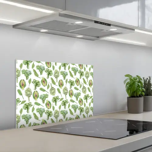 Groene - Groente - Broccoli - Artisjokken keuken achterwand spatscherm klein 900 -3d_schuin