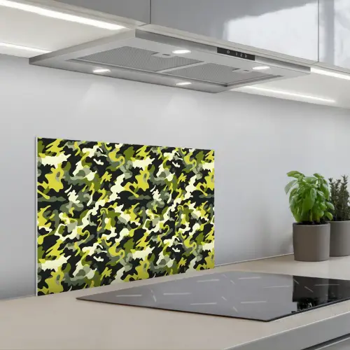 Groen - Geel - Camouflage - Patroon keuken achterwand spatscherm klein 900 -3d_schuin