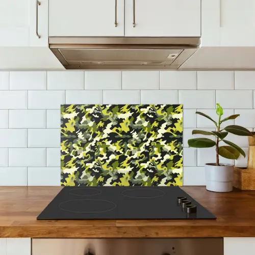 Groen - Geel - Camouflage - Patroon keuken achterwand spatscherm klein 900 -sfeer2