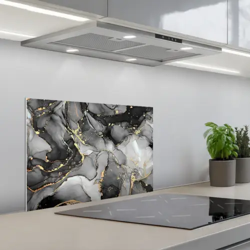 Grijs - Luxe - Goud - Marmer keuken achterwand spatscherm klein -3d_schuin
