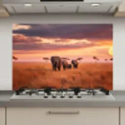 Groep olifanten - Open vlakte - Zon keuken achterwand spatscherm klein -3d_website