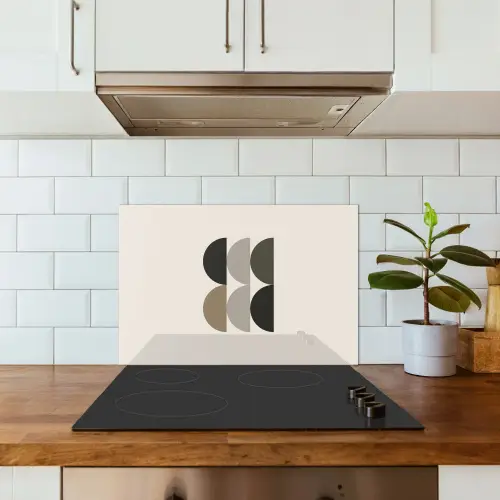 Halve cirkels - Aardetinten - Grafisch keuken achterwand spatscherm klein -sfeer2