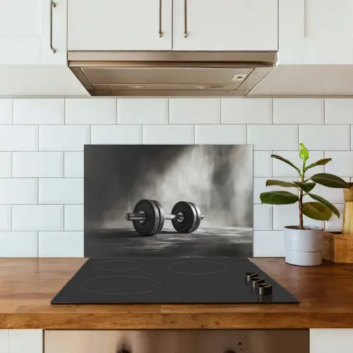 Halter - Gewichten - Zwart keuken achterwand spatscherm klein -sfeer2