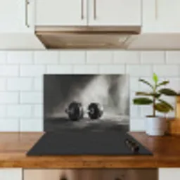 Halter - Gewichten - Zwart keuken achterwand spatscherm klein -sfeer2