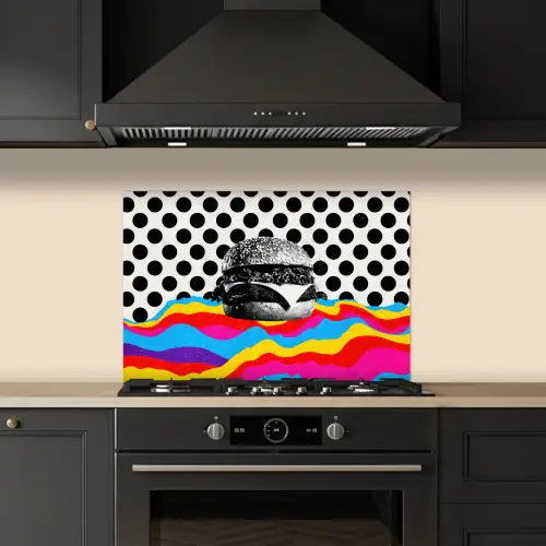 Hamburger - Stippen - Golven - Kleuren keuken achterwand spatscherm klein -sfeer1