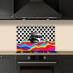 Hamburger - Stippen - Golven - Kleuren keuken achterwand spatscherm klein -sfeer1