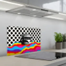Hamburger - Stippen - Golven - Kleuren keuken achterwand spatscherm klein -3d_schuin