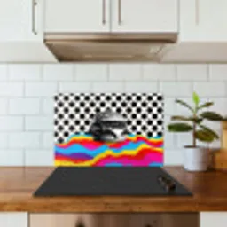 Hamburger - Stippen - Golven - Kleuren keuken achterwand spatscherm klein -sfeer2