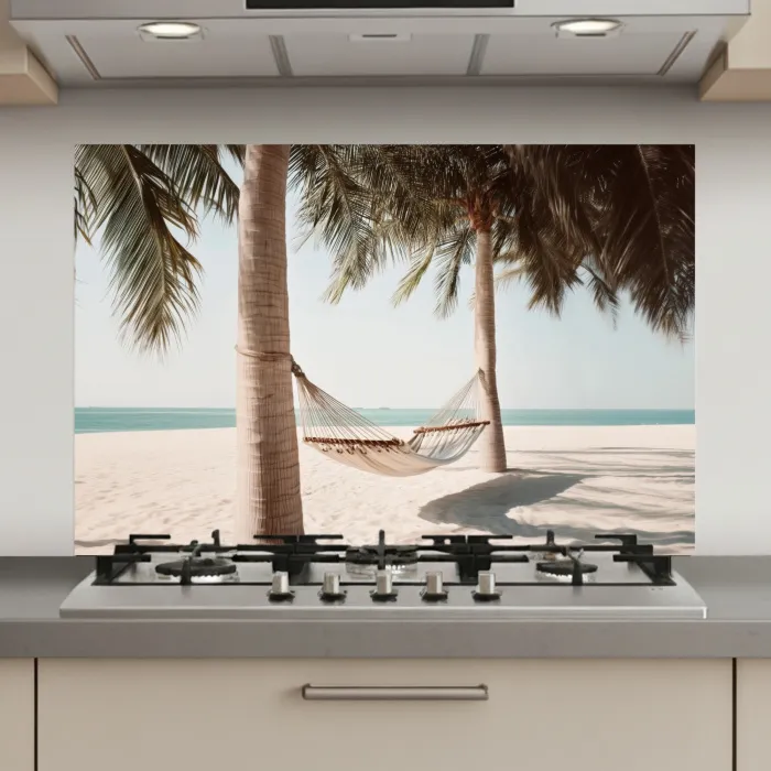 Hangmat - Palmbomen - Strand - Zee keuken achterwand spatscherm klein -3d_website