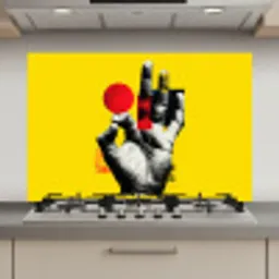 Hand - Rode cirkel - Geel keuken achterwand spatscherm klein -3d_website
