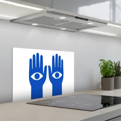 Handen - Twee - Ogen - Blauw keuken achterwand spatscherm klein -3d_schuin