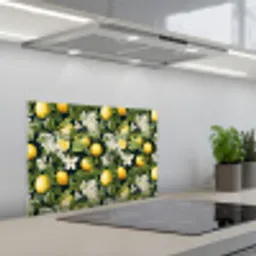 Hangende - Citroenen - Witte - Bloemetjes keuken achterwand spatscherm klein 900 -3d_schuin