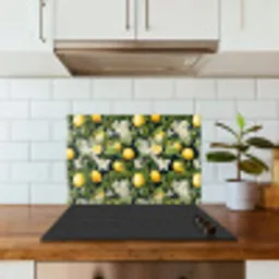 Hangende - Citroenen - Witte - Bloemetjes keuken achterwand spatscherm klein 900 -sfeer2