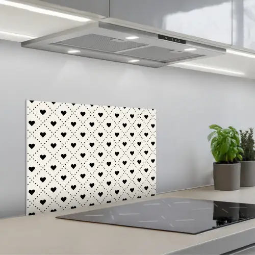 Hart - Vierhoek - Wit - Zwart keuken achterwand spatscherm klein 900 -3d_schuin