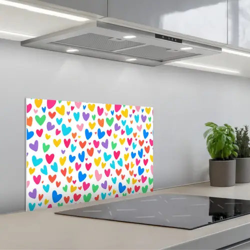 Hartjes - Kleurrijk - Patroon - Levendig keuken achterwand spatscherm klein -3d_schuin