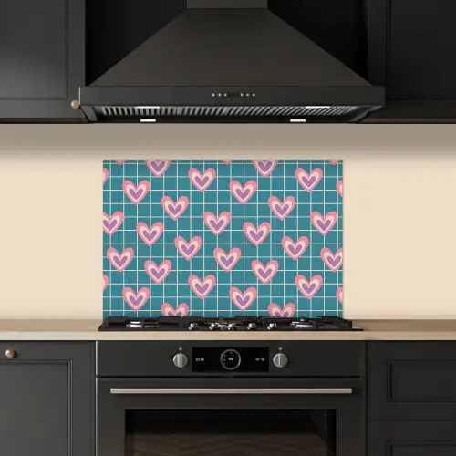 Hartjes - Raster - Patroon - Blauw keuken achterwand spatscherm klein 900 -sfeer1