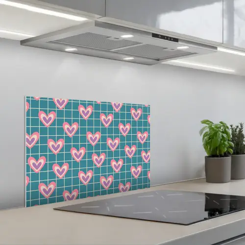 Hartjes - Raster - Patroon - Blauw keuken achterwand spatscherm klein 900 -3d_schuin