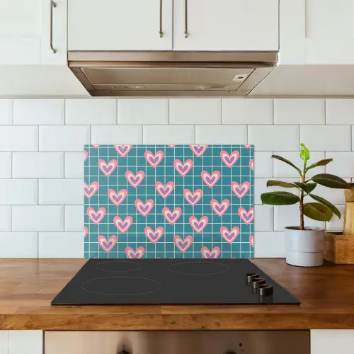 Hartjes - Raster - Patroon - Blauw keuken achterwand spatscherm klein 900 -sfeer2