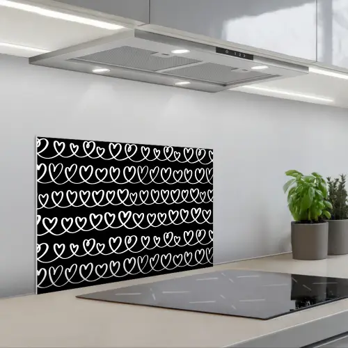 Harten - Verweven - Zwart - Wit keuken achterwand spatscherm klein 900 -3d_schuin