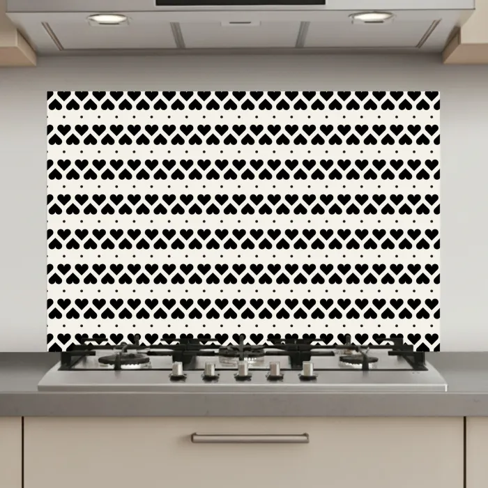 Harten - Lijn - Wit - Zwart keuken achterwand spatscherm klein 900 -3d_website
