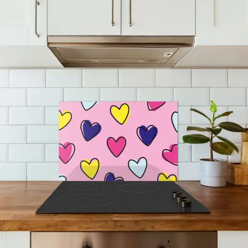 Hartjes - Valentijn - Patroon - Kleurrijk keuken achterwand spatscherm klein -sfeer2