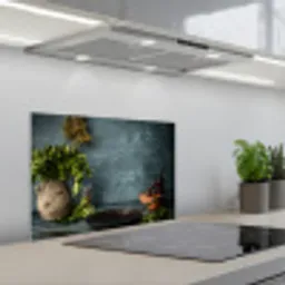 Kruiden - Specerijen - Pan - Mes - Grijs - Rustiek keuken achterwand spatscherm klein -3d_schuin