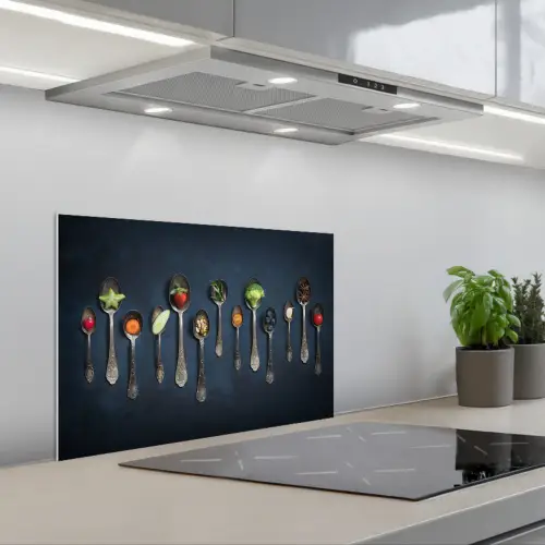 Kruiden - Lepel - Zilver - Specerijen - Industrieel keuken achterwand spatscherm klein -3d_schuin