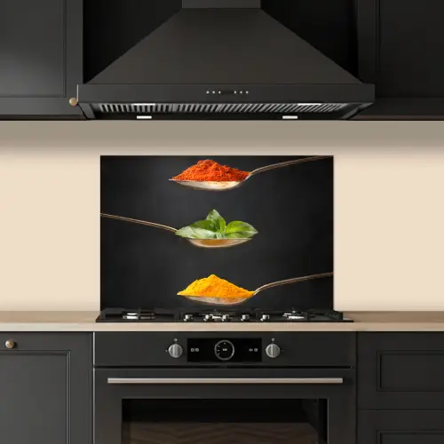 Kruiden - Lepel - Specerijen - Zwart - Italiaans keuken achterwand spatscherm klein -sfeer1