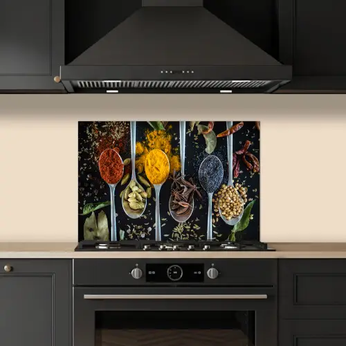 Kruiden - Lepel - Specerijen - Zwart - Keuken keuken achterwand spatscherm klein -sfeer1