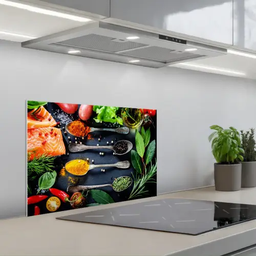 Kruiden - Lepels - Keuken - Specerijen keuken achterwand spatscherm klein -3d_schuin